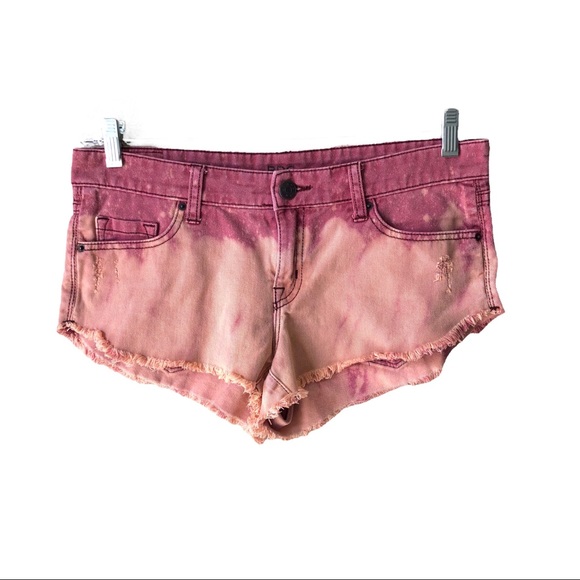 Upcycled BDG low rise dolphin shorts 27 red denim custom bleach dye - Picture 1 of 6